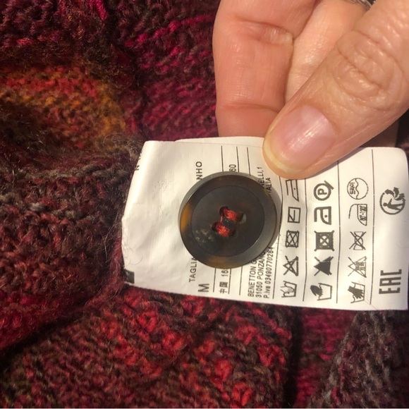 Benetton Y2k Chunky Ribbed Red Burgundy Wool Sweater button up cardigan size M - Picture 7 of 12